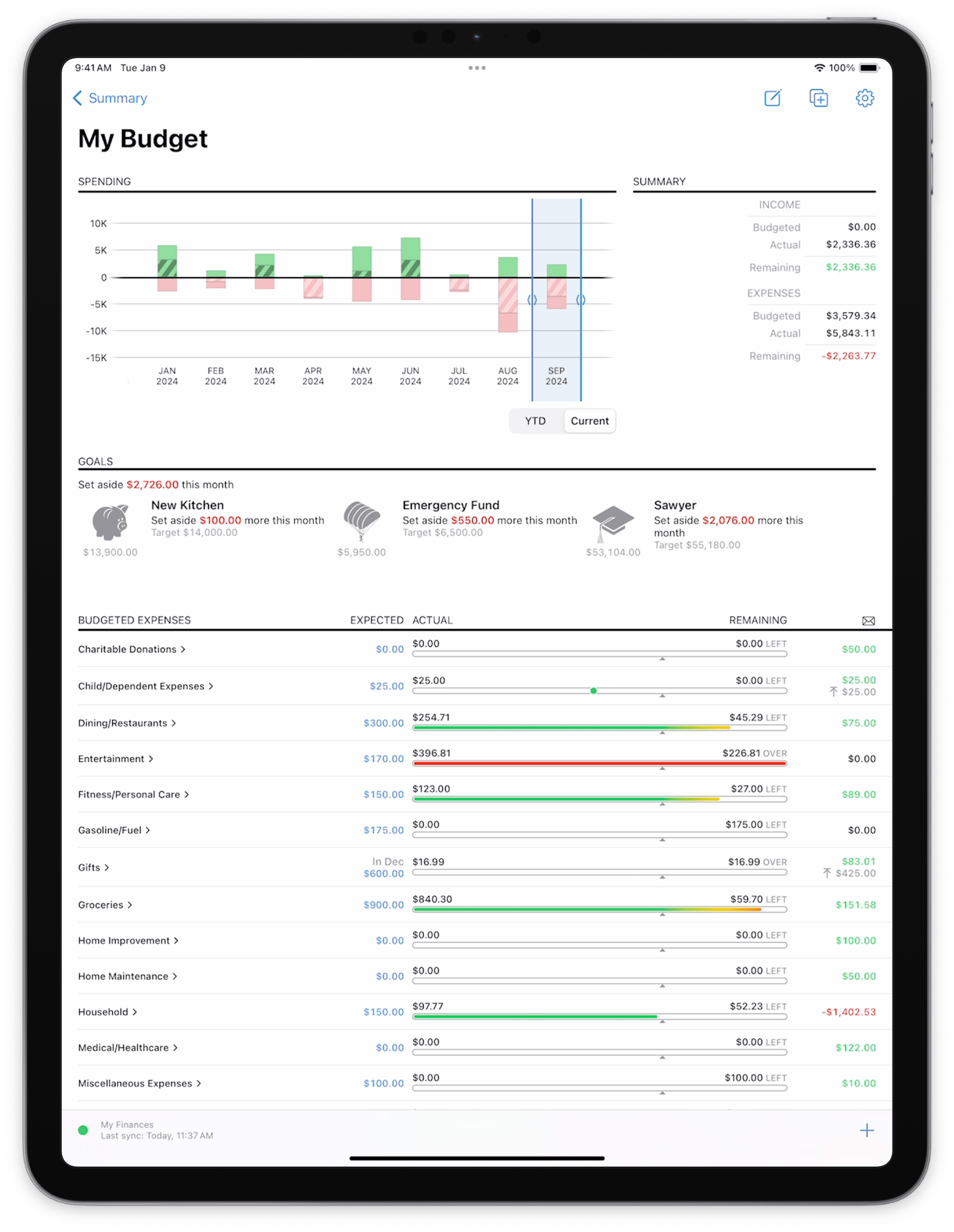 Screenshot of budget detail in Banktivity on iPad