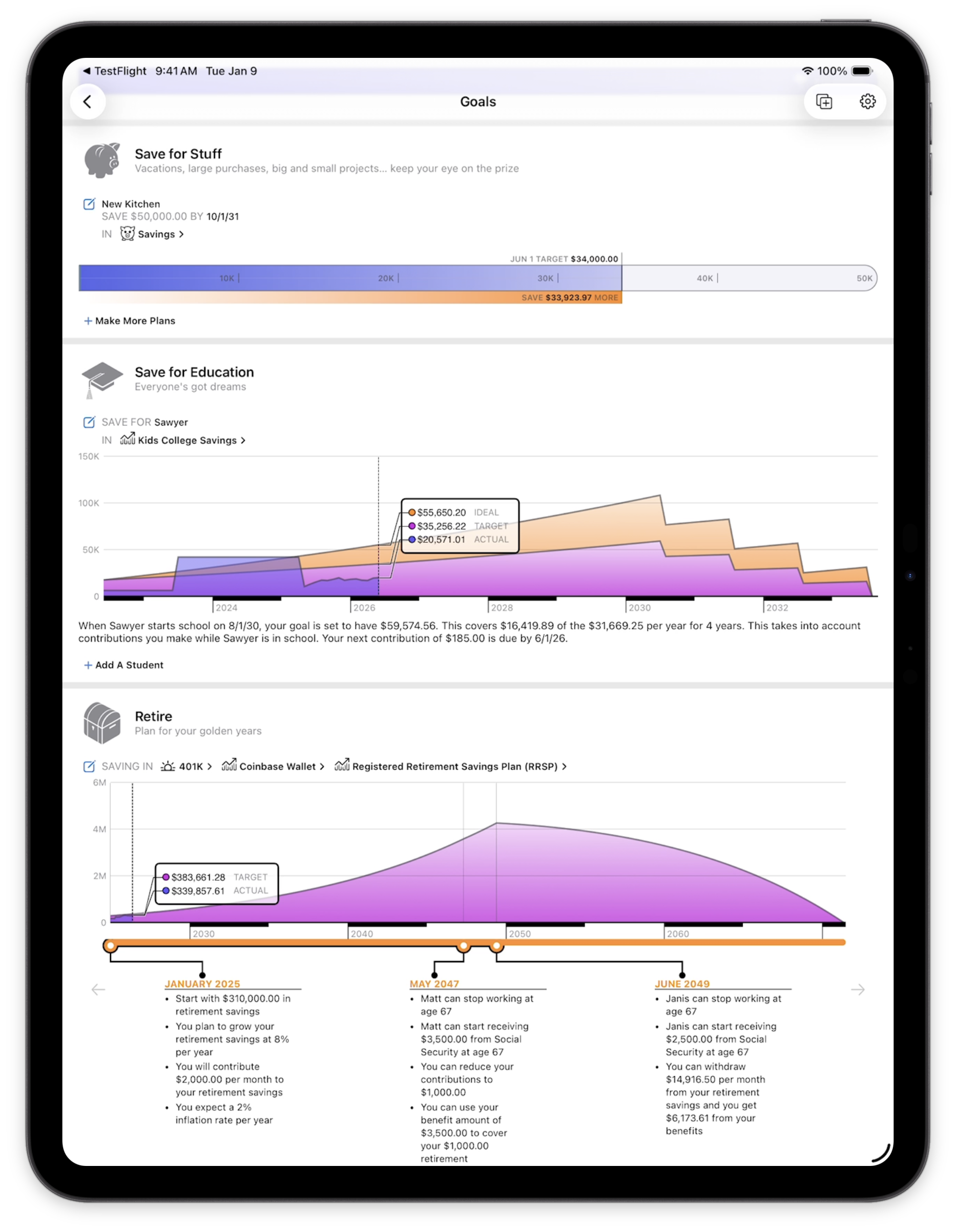 Screenshot of goals overview on Mac