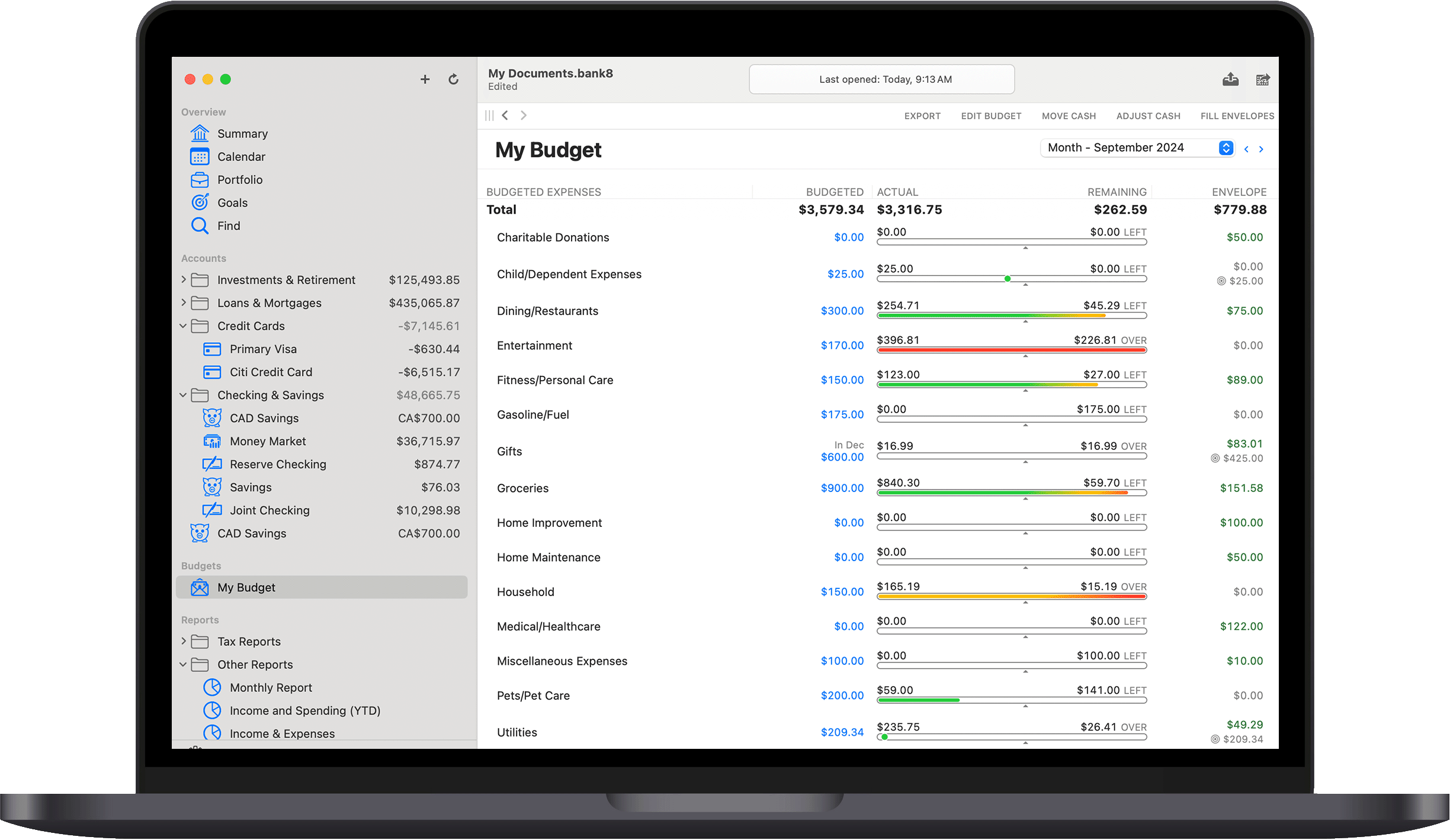 Budget details on Mac