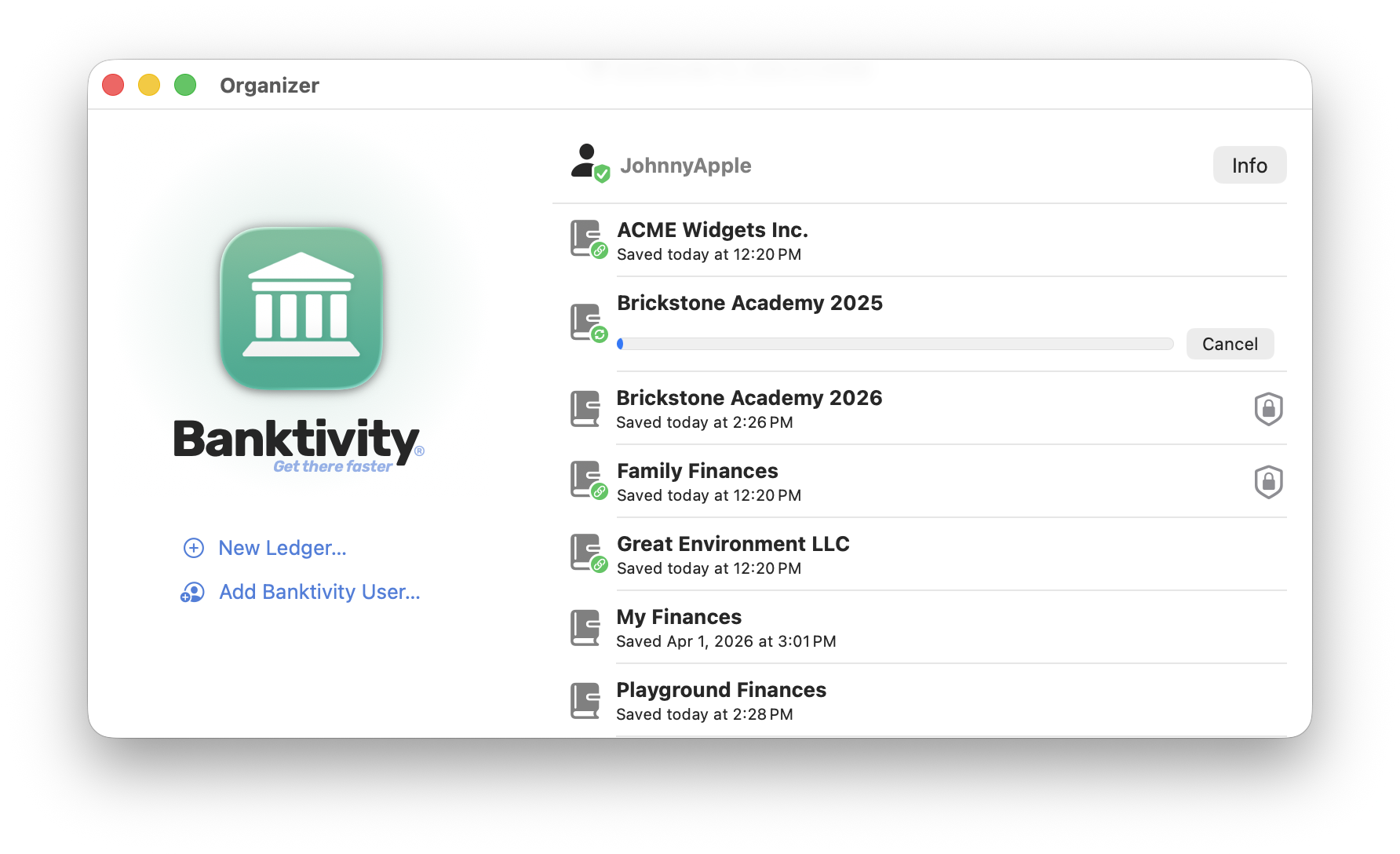 Organizer showing ledger syncing on Mac