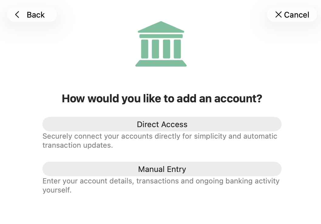 Add accounts screen