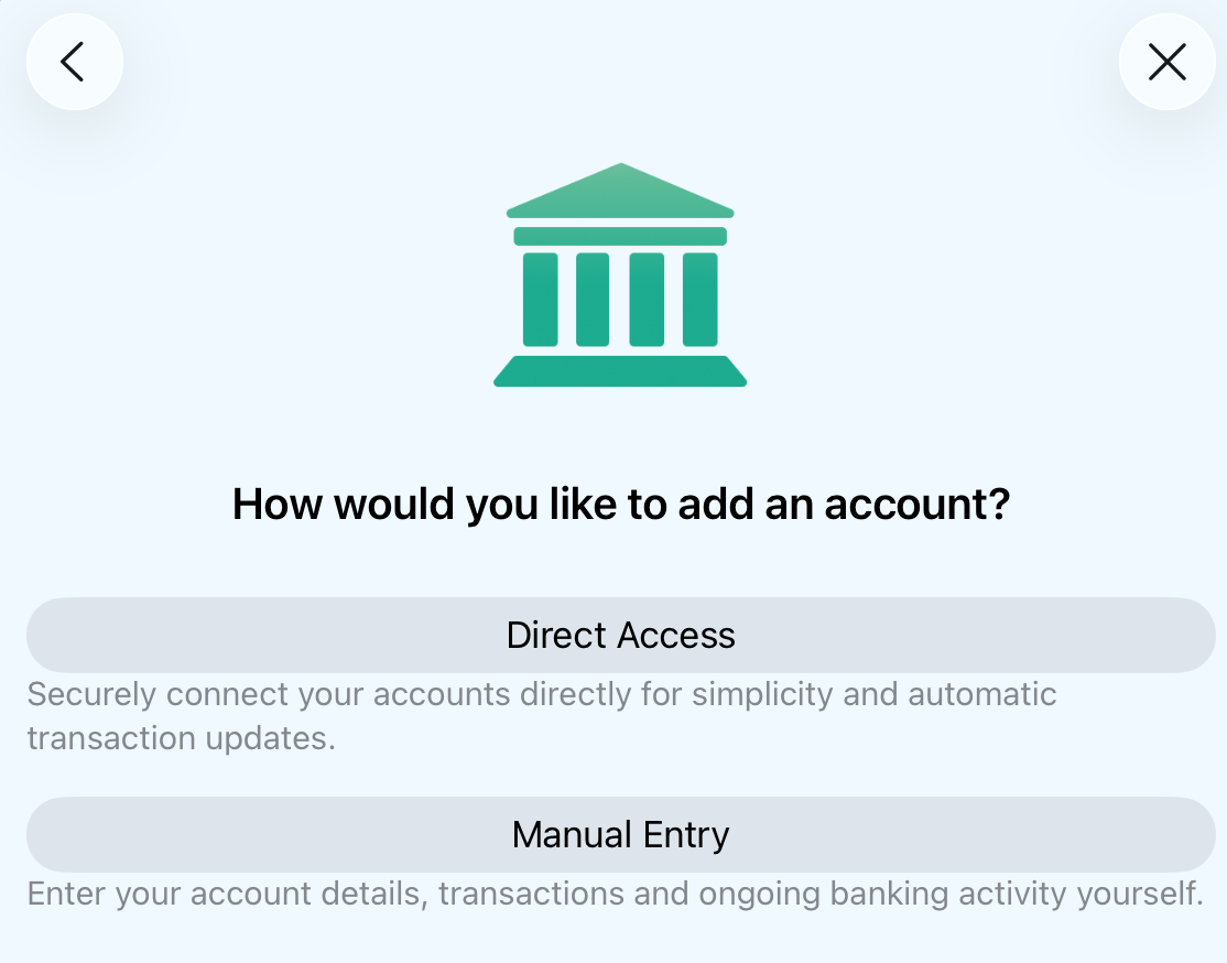 Add accounts screen on iOS