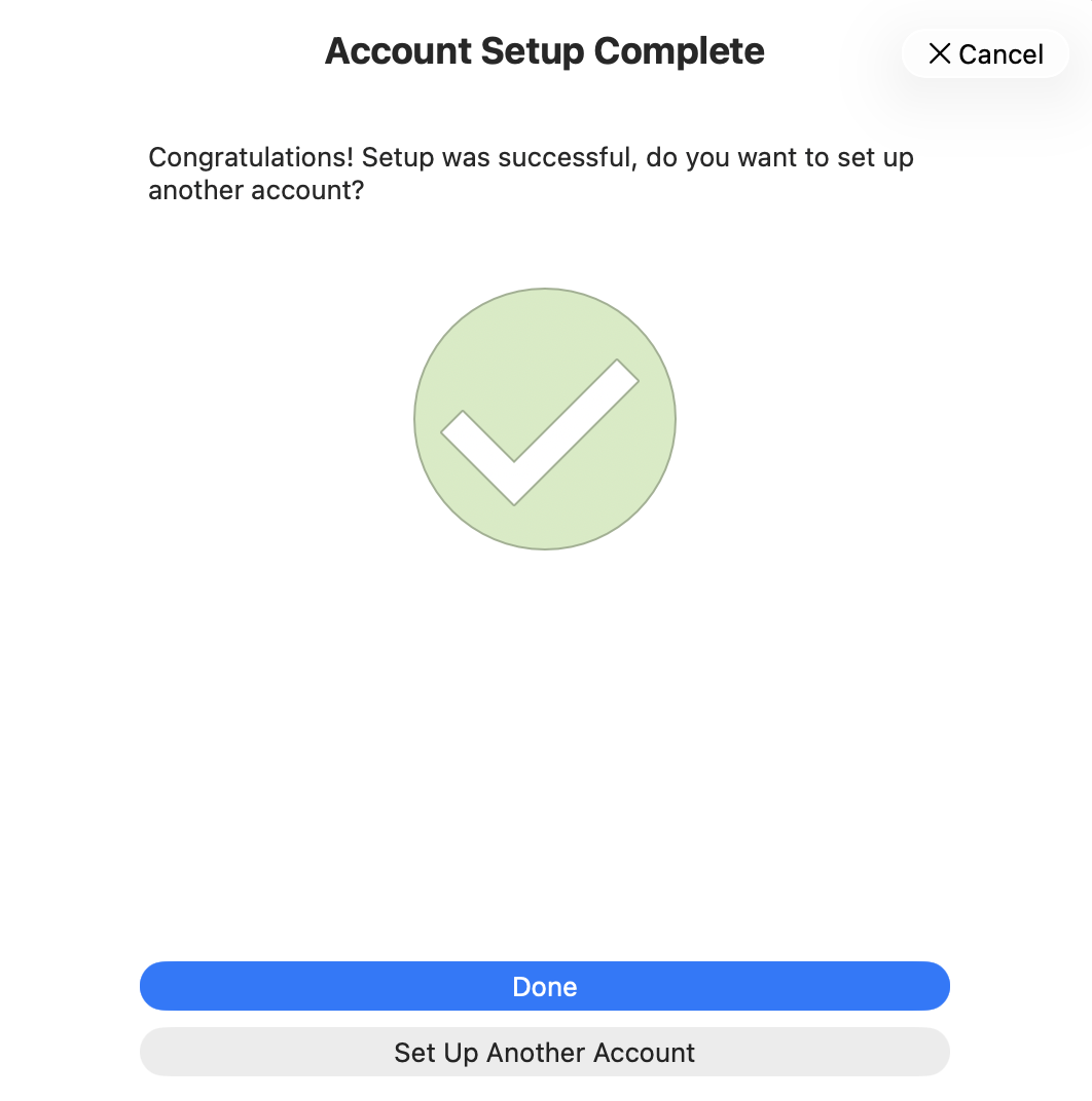 Account setup complete screen