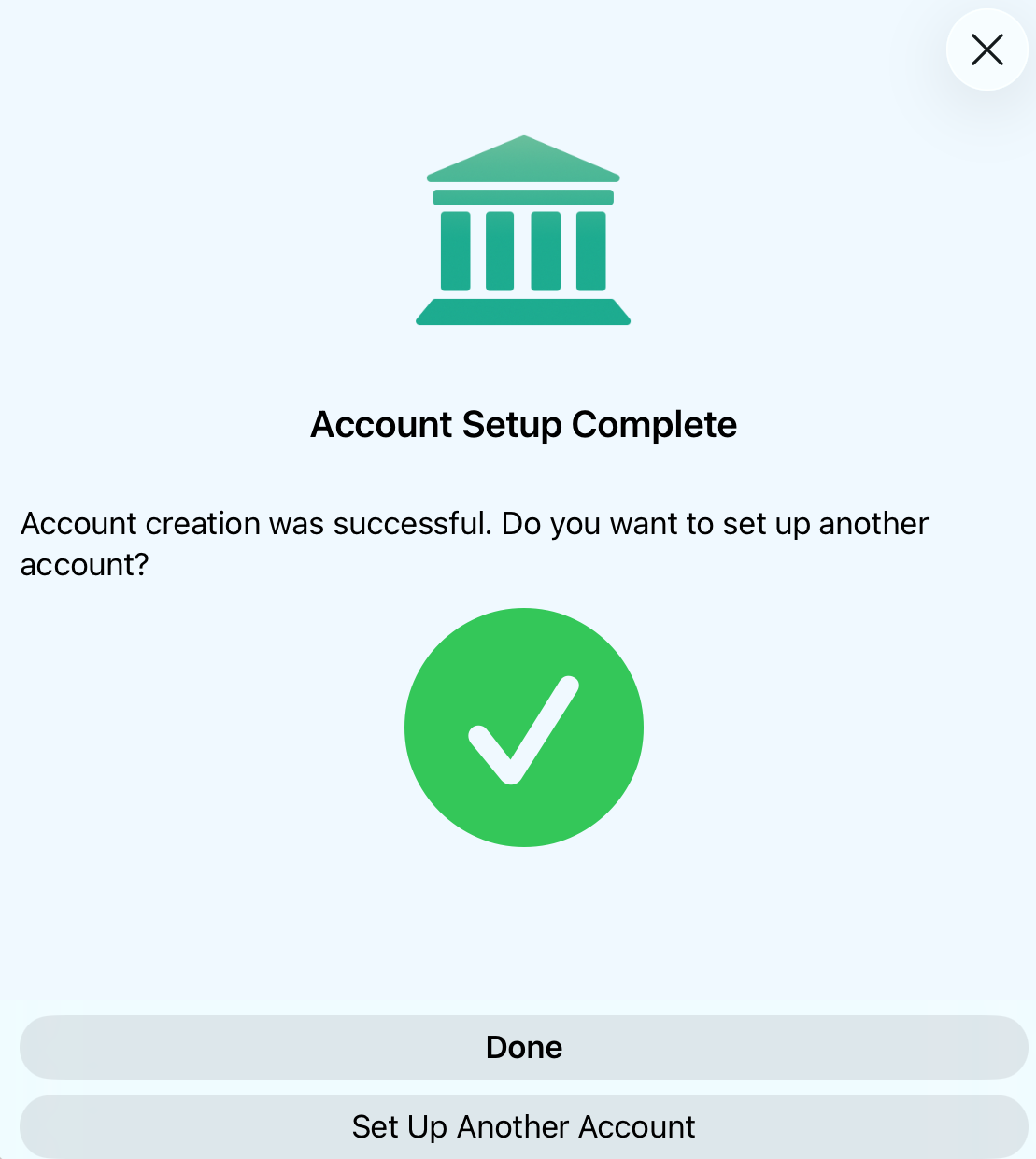 Account setup complete screen on iOS