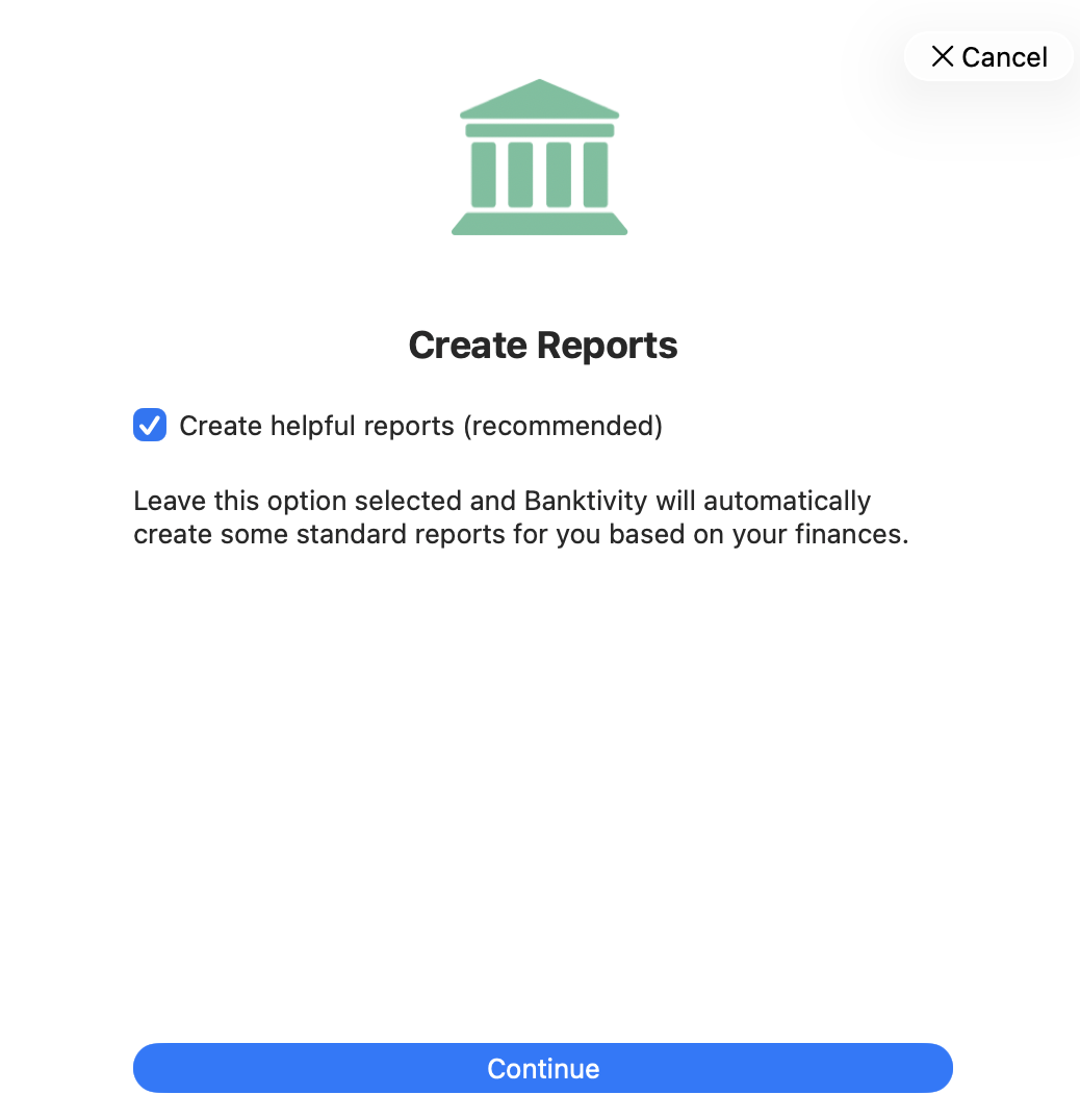 Create default reports screen