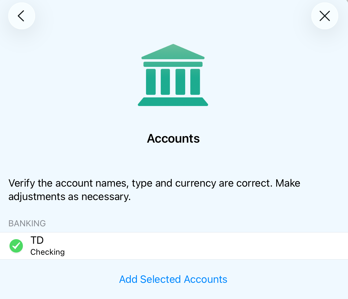 Select accounts to import on iOS