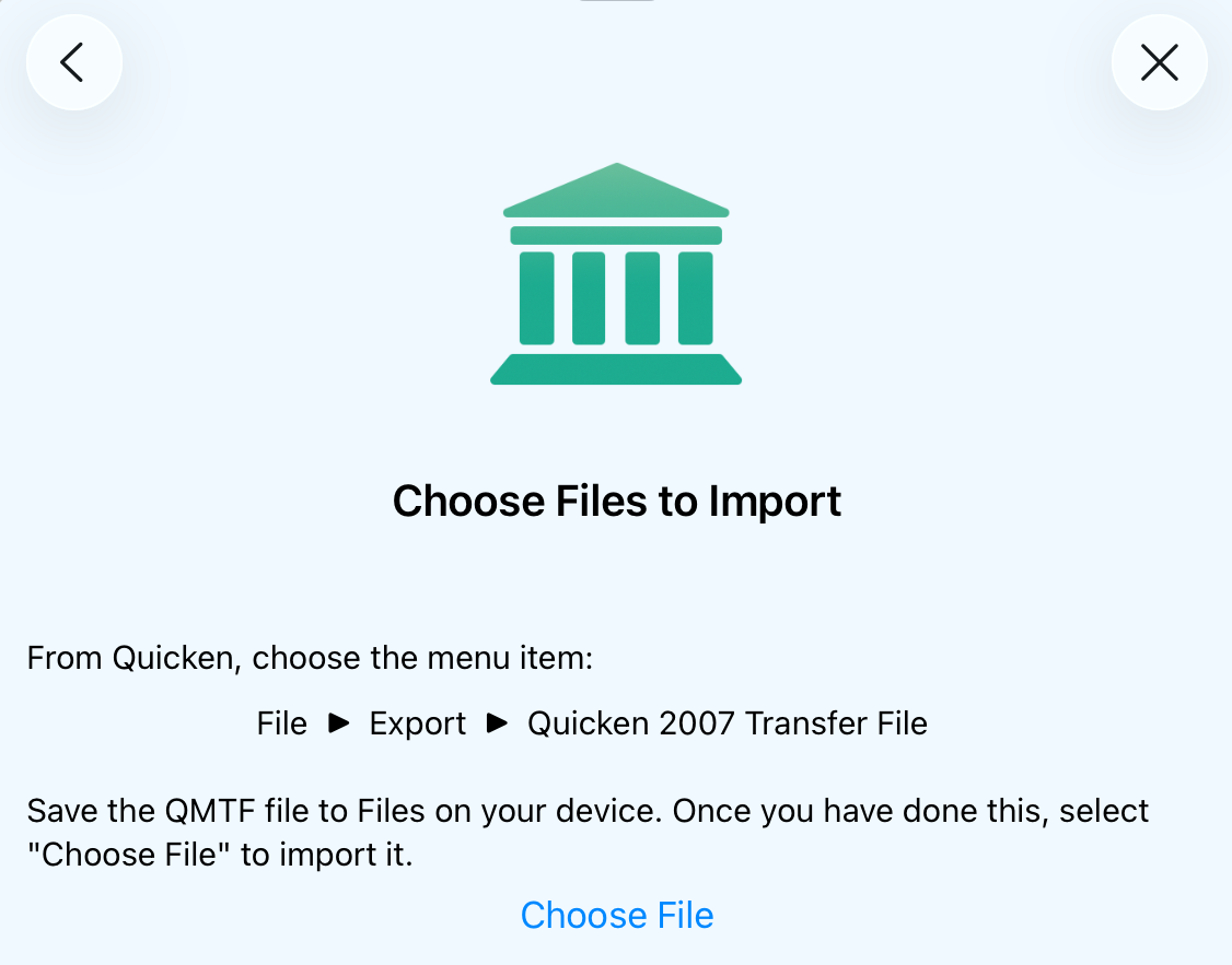 Choose file screen on iOS