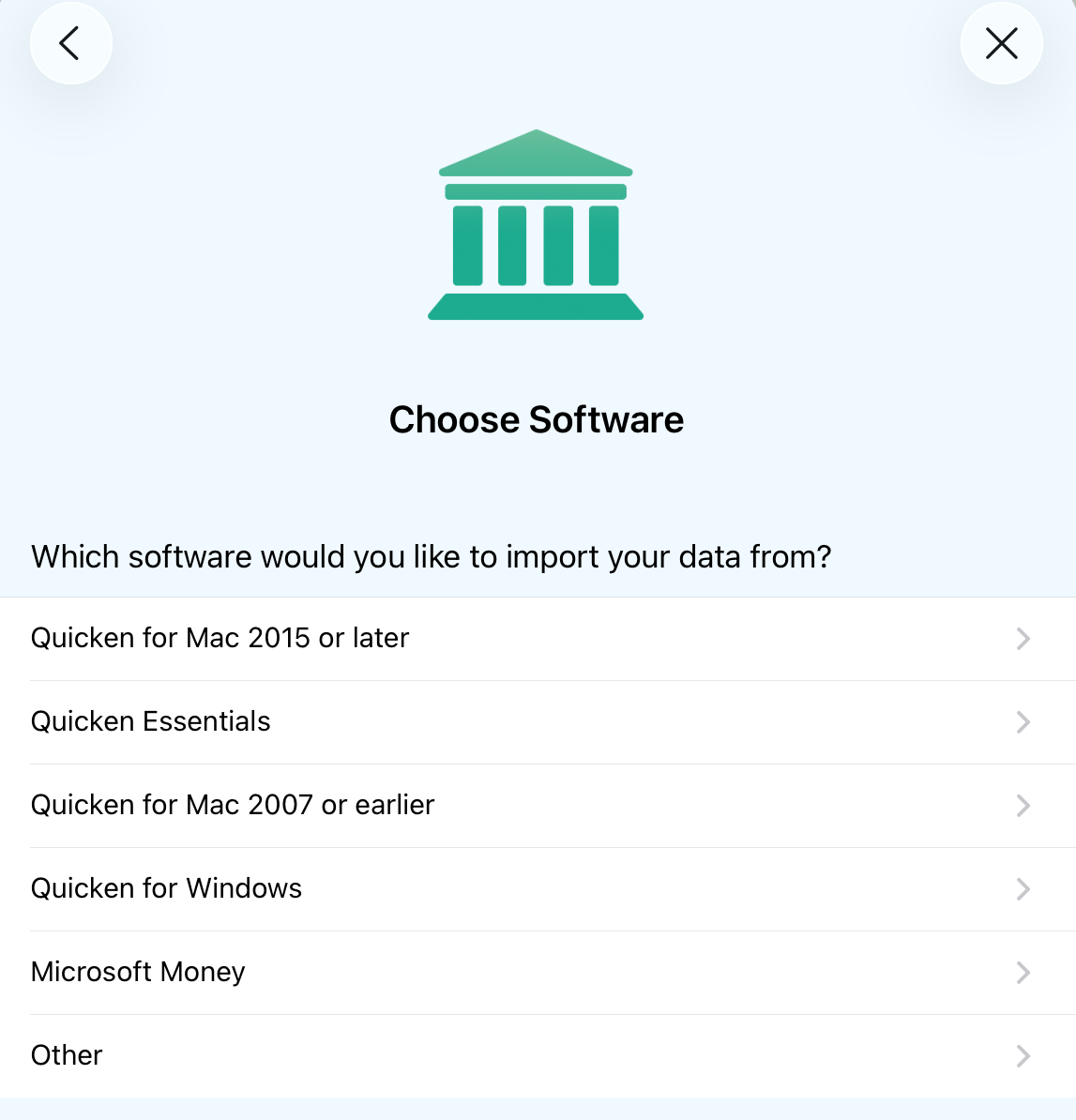 Choose software to import from on iOS