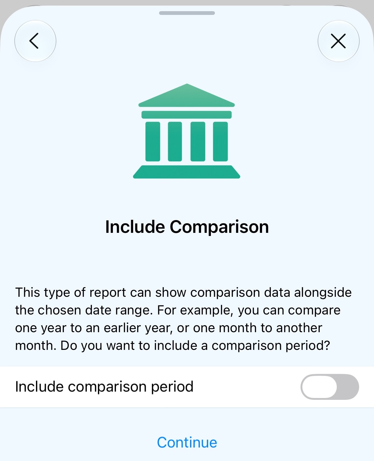 Include Comparison period toggle screen
