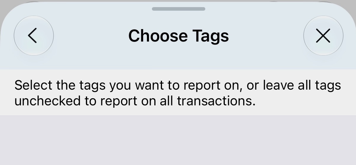 Choose Tags selection screen