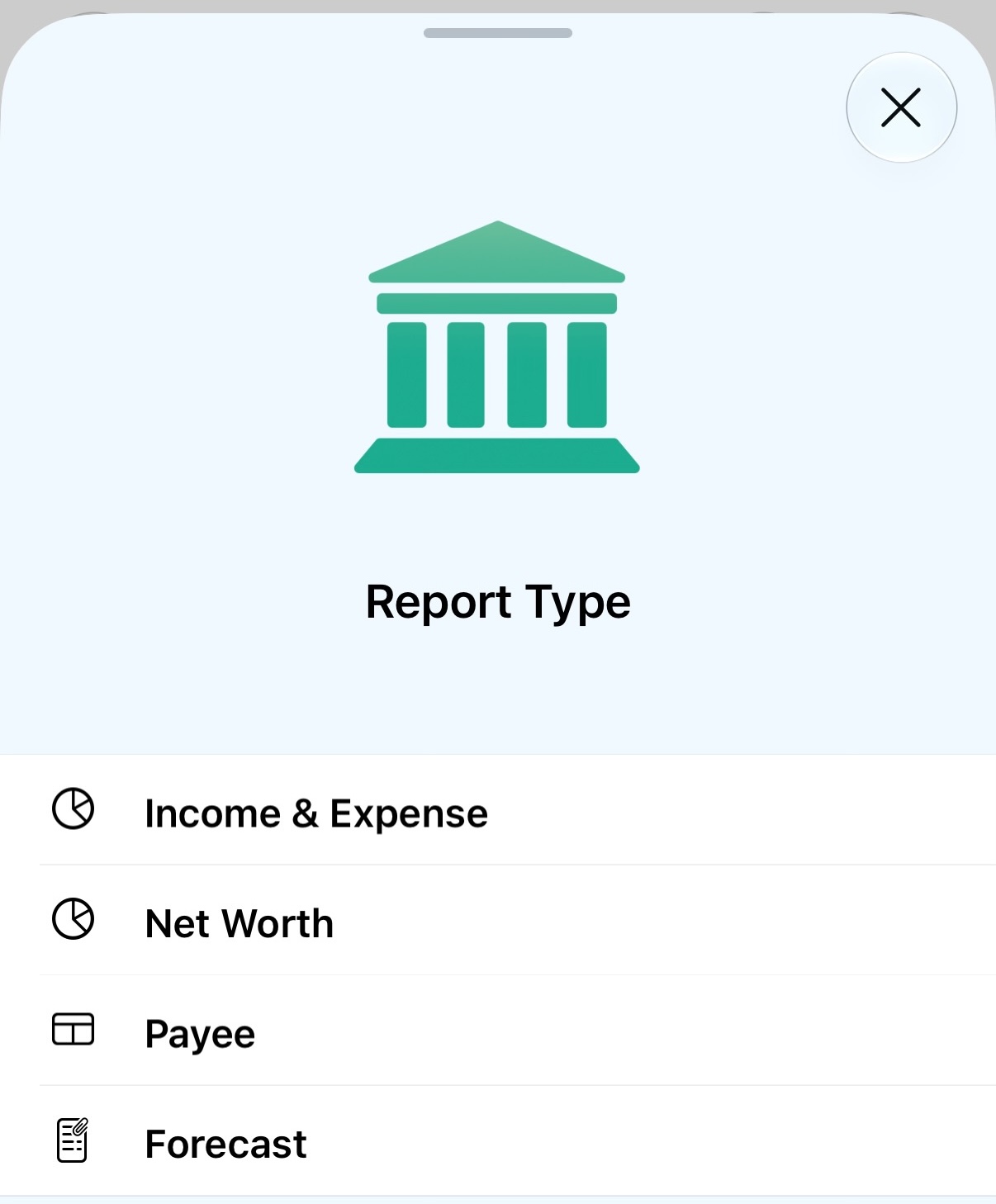 Report Type selection screen