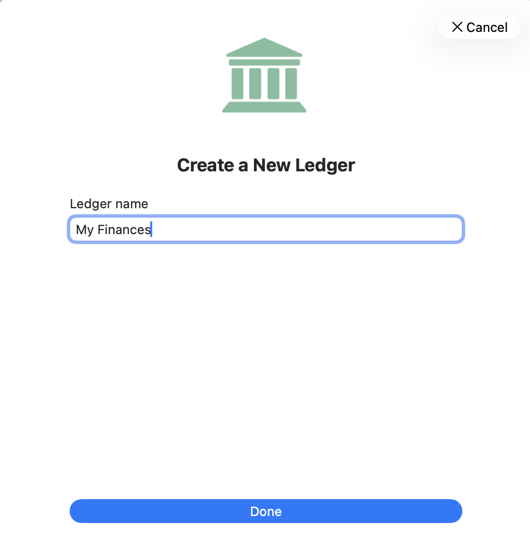 Name your new ledger screen
