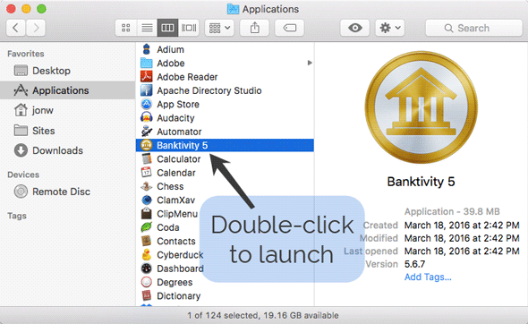 Banktivity 5 in the Applications folder