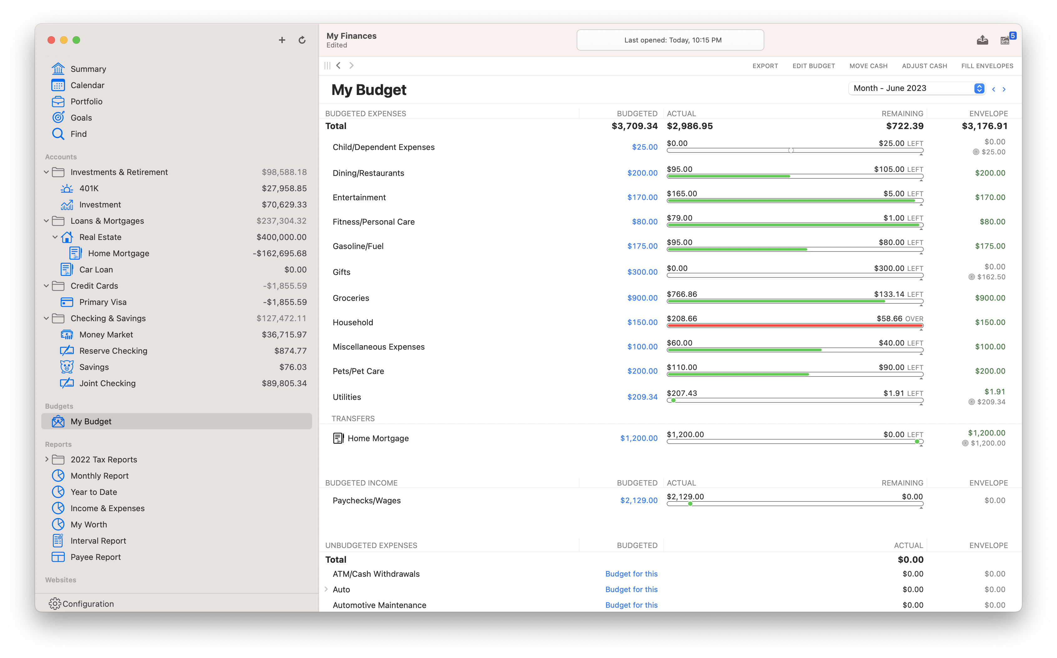 Budget with automatic bill matching