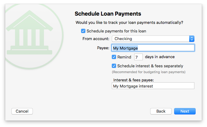 Banktivity Scheduled Transaction Loan Setup for Budgeting